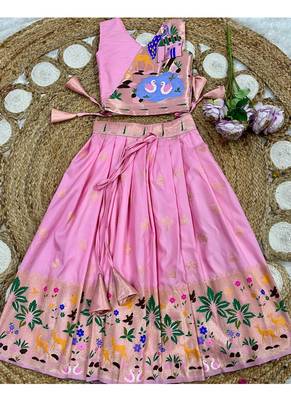 Soft silk paithani design zari weaving pavadai for kids 2