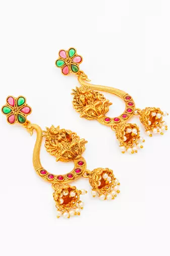  temple lakshmi chandbali jhumka earrings with stones