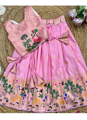 Soft silk paithani design zari weaving pavadai for kids 3
