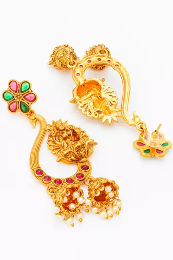  temple lakshmi chandbali jhumka earrings with stones