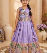 Soft silk paithani design zari weaving pavadai for kids