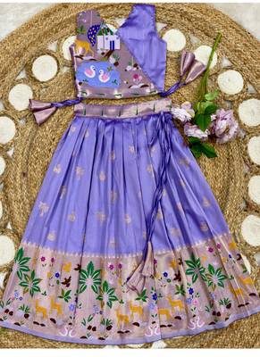 Soft silk paithani design zari weaving pavadai for kids 2