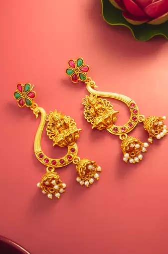  temple lakshmi chandbali jhumka earrings with stones