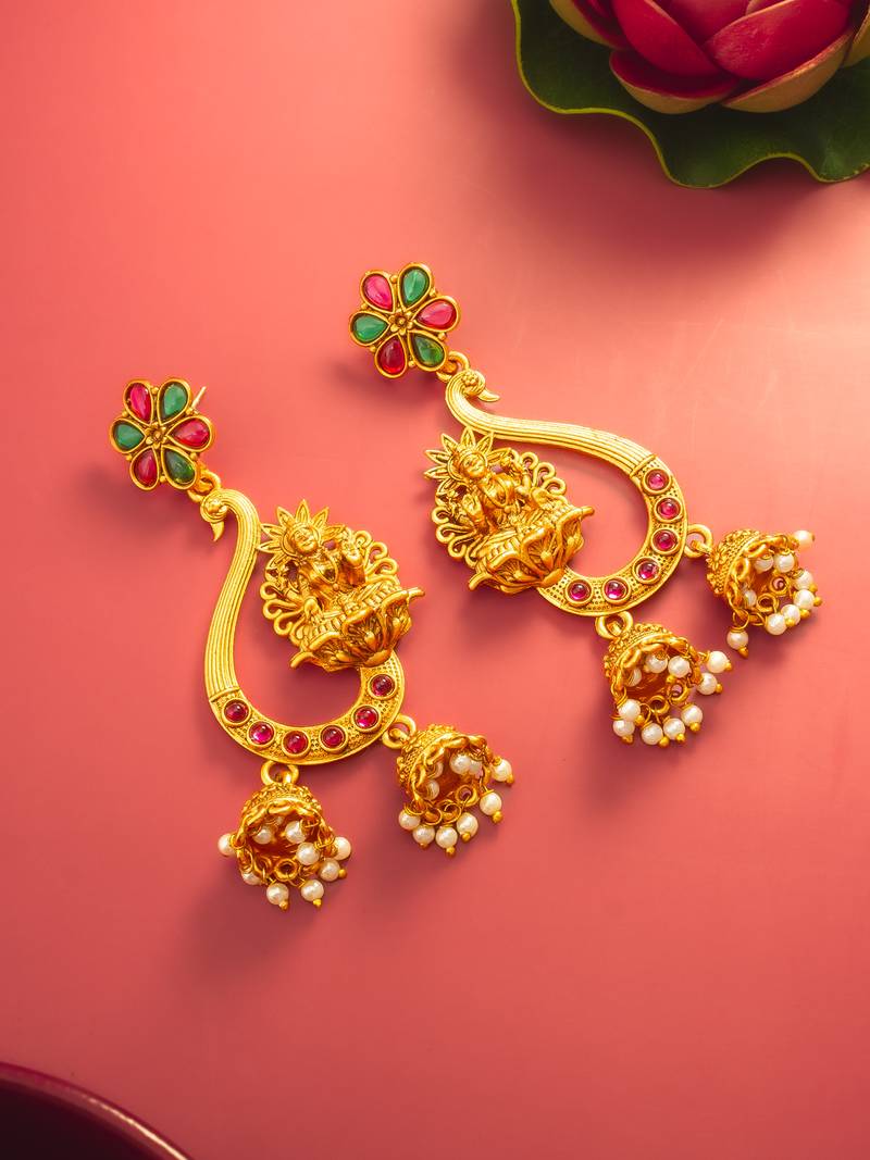  temple lakshmi chandbali jhumka earrings with stones
