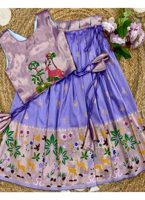 Soft silk paithani design zari weaving pavadai for kids 3
