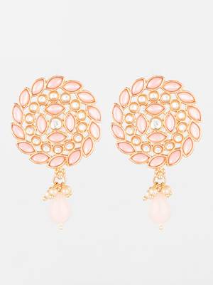  gold plated pink stone stud drop earrings with bead accent 2