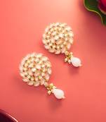  gold plated pink stone stud drop earrings with bead accent