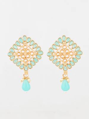  gold plated mint green geometric stud drop earrings 2