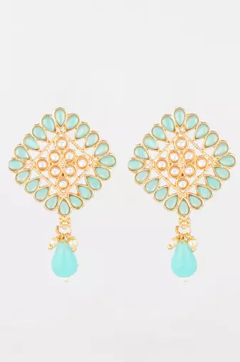  gold plated mint green geometric stud drop earrings
