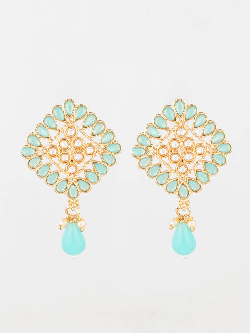  gold plated mint green geometric stud drop earrings
