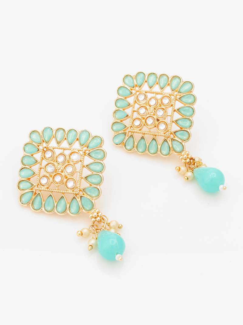  gold plated mint green geometric stud drop earrings