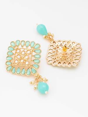  gold plated mint green geometric stud drop earrings 4