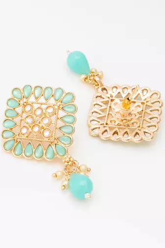  gold plated mint green geometric stud drop earrings
