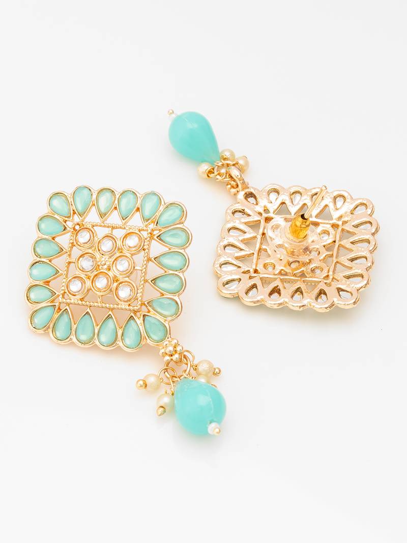 gold plated mint green geometric stud drop earrings