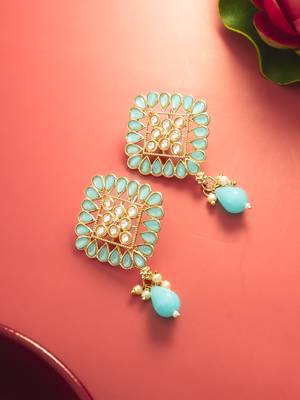  gold plated mint green geometric stud drop earrings 1