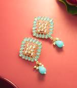  gold plated mint green geometric stud drop earrings