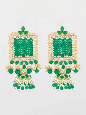  gold plated green stone heavy chandlier jhumka earrings 2
