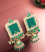  gold plated green stone heavy chandlier jhumka earrings