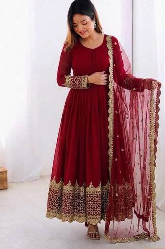 Women's faux georgette embroidered sequence work gown with net dupatta ready to wear