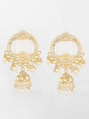  gold plated white stone chandelier jhumka earrings 2