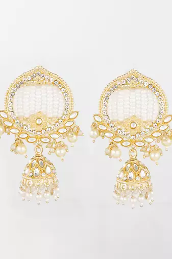  gold plated white stone chandelier jhumka earrings