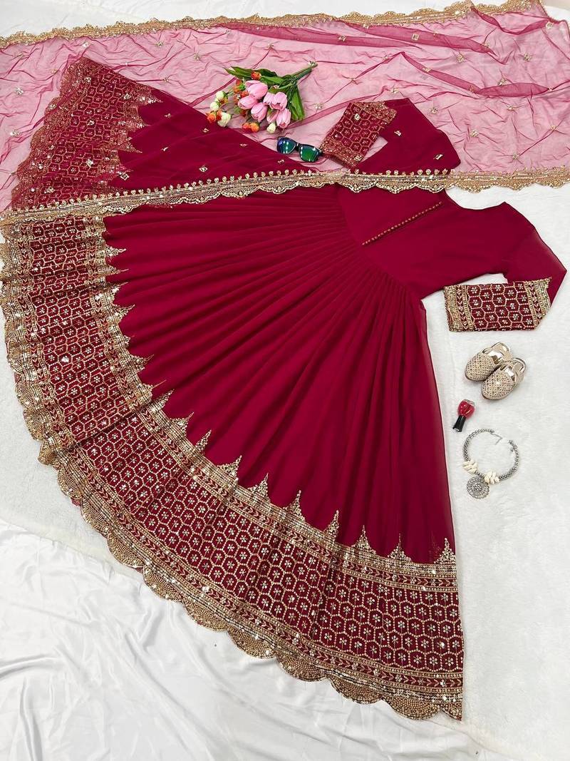 Women's faux georgette embroidered sequence work gown with net dupatta ready to wear