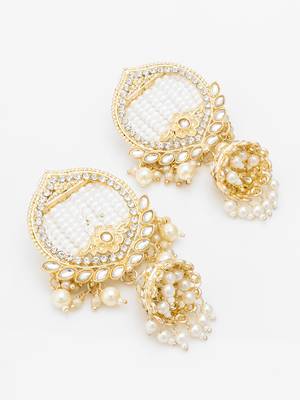  gold plated white stone chandelier jhumka earrings 3