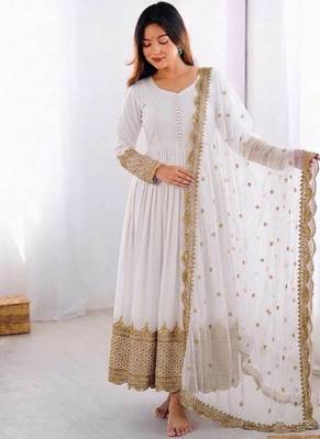 Women's faux georgette embroidered sequence work gown with net dupatta ready to wear 1