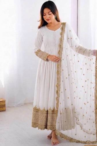 Women's faux georgette embroidered sequence work gown with net dupatta ready to wear