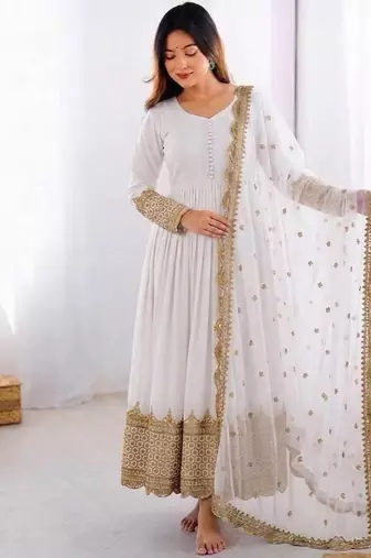Women's faux georgette embroidered sequence work gown with net dupatta ready to wear