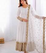 Women's faux georgette embroidered sequence work gown with net dupatta ready to wear