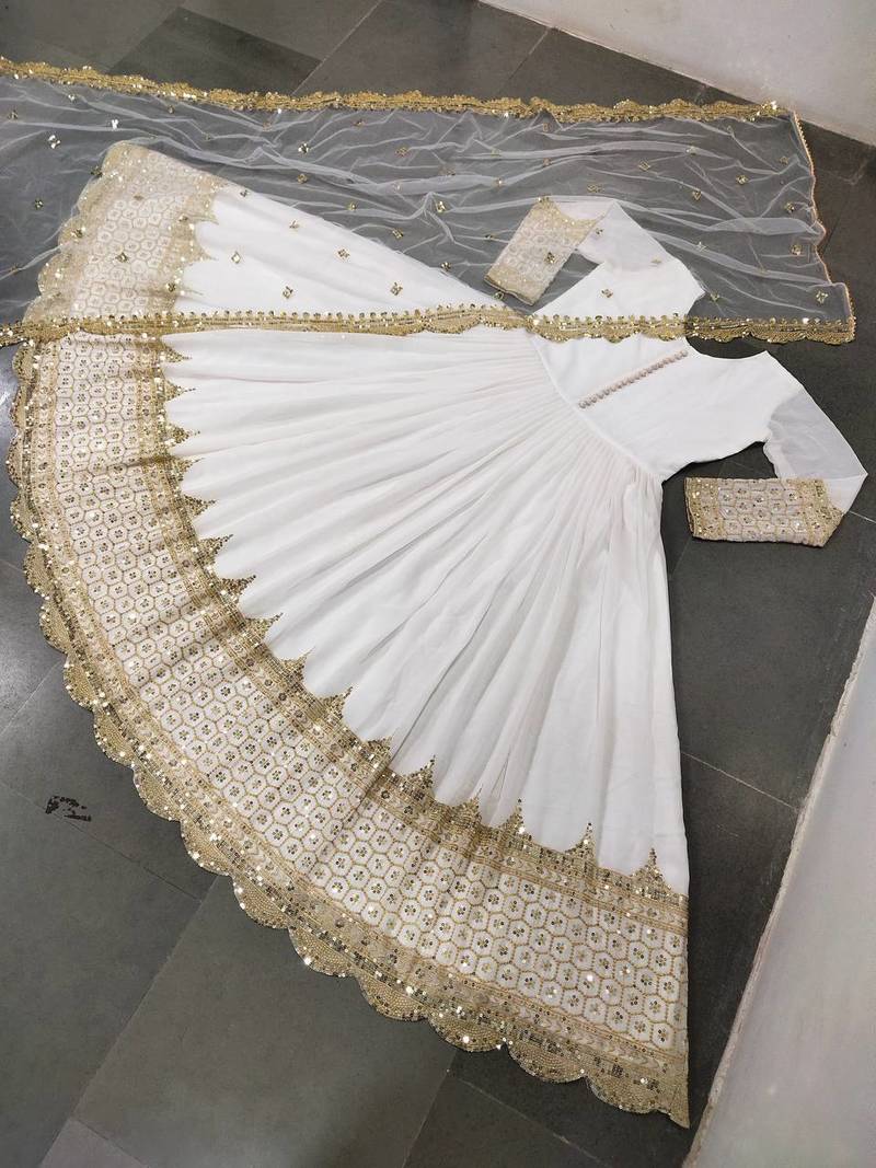 Women's faux georgette embroidered sequence work gown with net dupatta ready to wear