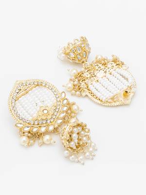  gold plated white stone chandelier jhumka earrings 4