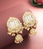  gold plated white stone chandelier jhumka earrings