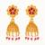  gold plated floral jhumka earrings with pink stone accents