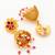  gold plated floral jhumka earrings with pink stone accents