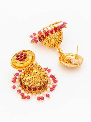  traditional gold plated pink stone jhumka earrings 4