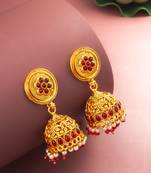  traditional gold plated pink stone jhumka earrings