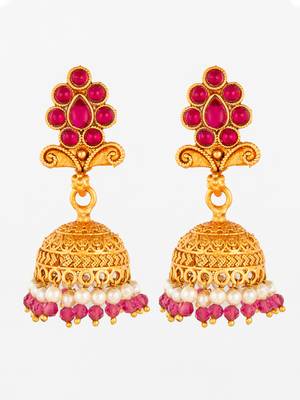  classic gold plated pink stone mini jhumka earrings 2