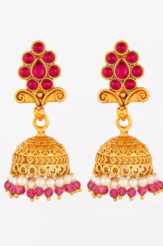  classic gold plated pink stone mini jhumka earrings