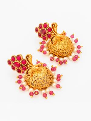  classic gold plated pink stone mini jhumka earrings 3