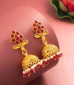  classic gold plated pink stone mini jhumka earrings