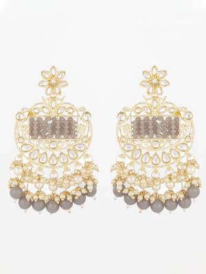  gold plated grey beaded chandelier earrings 2