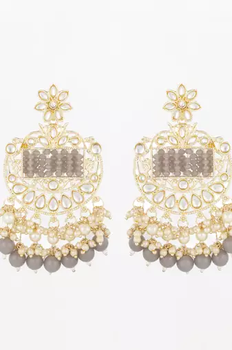  gold plated grey beaded chandelier earrings