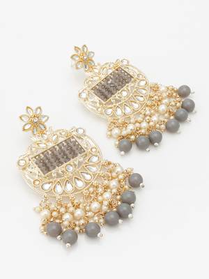  gold plated grey beaded chandelier earrings 3