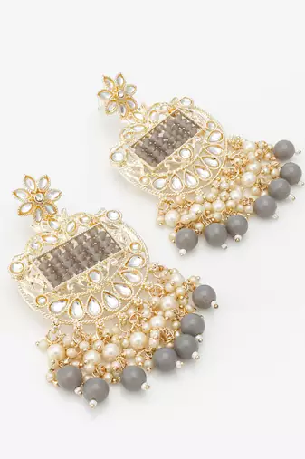  gold plated grey beaded chandelier earrings
