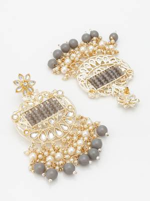  gold plated grey beaded chandelier earrings 4
