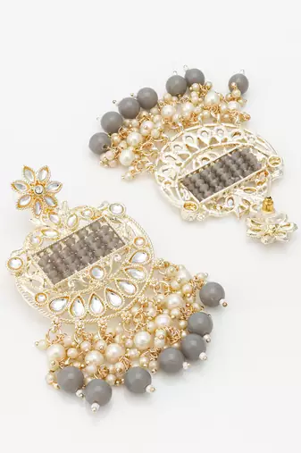  gold plated grey beaded chandelier earrings