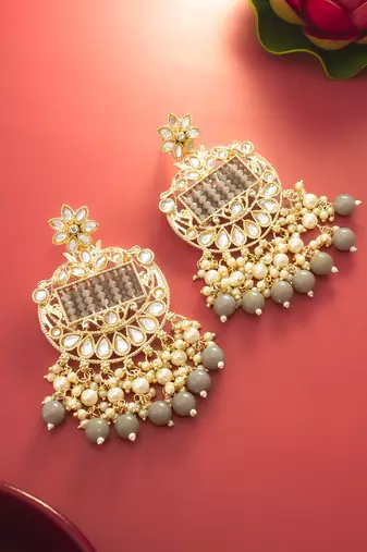  gold plated grey beaded chandelier earrings