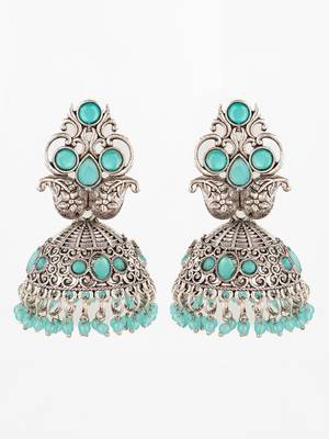  silver plated stone oxidized jhumka earrings 2